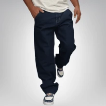 Pantalón Baggy Mezclilla Premium Color Azul Marino - Azul Marino - Ver 1
