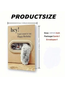1Pc Cute Kitten Reaching Out Design Creative Birthday Card, A Perfect Birthday Gift For Family And Friends, Suitable For Birthday Parties, Gift Card, School Supplies,Back To School