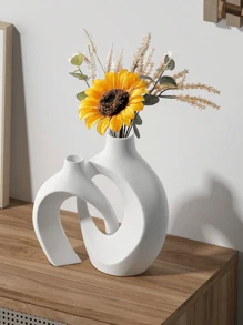 1pc White Vases For Decor,Nordic Heart Shaped Ceramic Vase Set Of 2,Modern Vase For Table Centerpiece Dining Living Room Office Coffee Table Wedding House Decoration