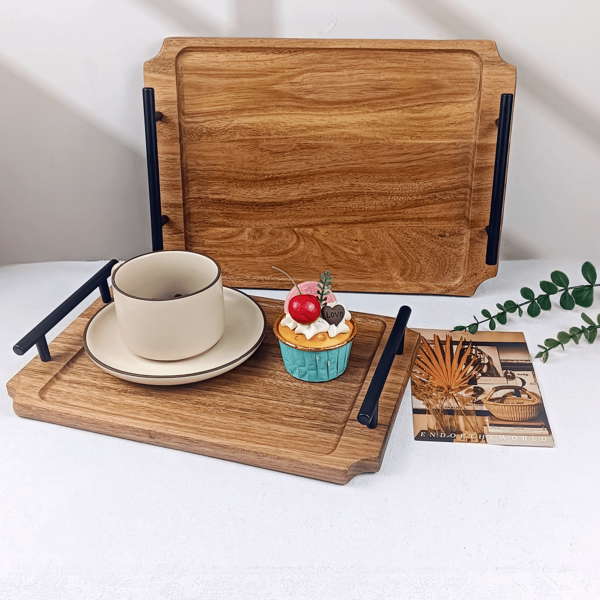 1pc Rectangular Rosewood Tray With Metal Handle Wooden Serving Platter, Multipurpose Kitchen Food Display Plate For Cheese, Desserts And Appetizers, Home Decoration, Safe For Food Contact - Suitable For Home, Restaurant And Bar Use