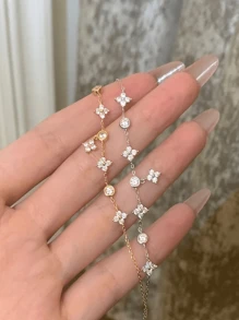 1pc 925 Silver Cute & Fresh Zirconia Four-Leaf Clover Charm Anklet, Best Accessory For Women Going Out, Beach, Vacation
