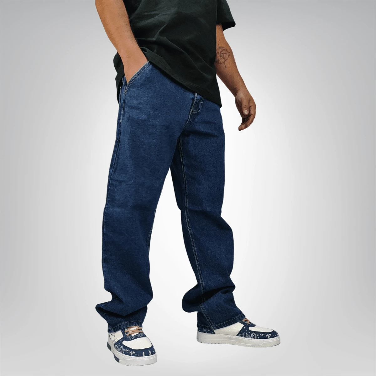 Pantalón Baggy Para Hombre Mezclilla Premium Color Stone - Azul - Ver 1