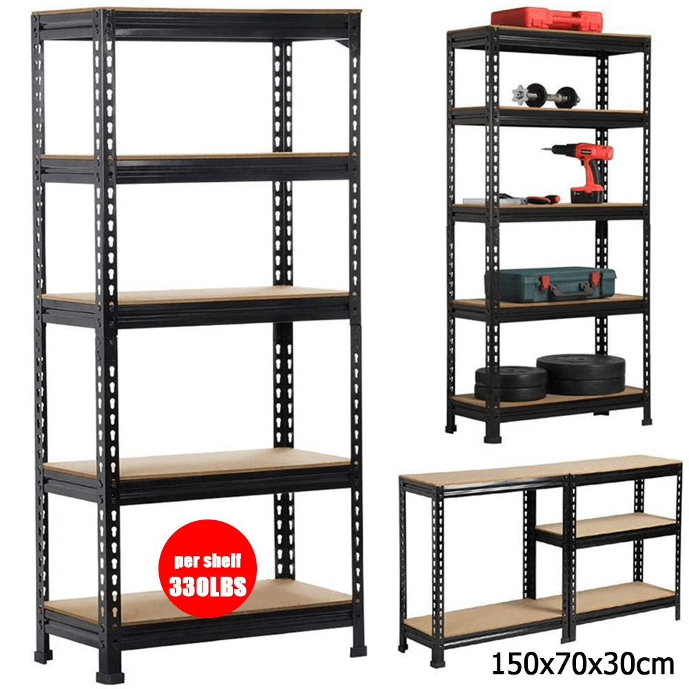5 Tier Racking Heavy Duty Garage Shelving Storage Shelves Boltless Steel Unit - Black - View 1