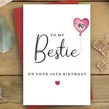 1Pc Elegant Birthday Card 40th Birthday Card For Bestie | High-Quality Cardstock, Smooth Writing On The Back, White With Pink Accents, Perfect Gift For Celebrating Milestone School Supplies, Back To School