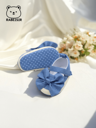 RABEISIR Scarpe piatte in tela con fiocco per neonati e bambine, con suola morbida antiscivolo, adatte per primavera e autunno