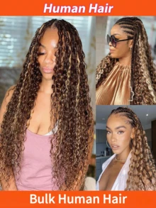 Deep Wave Human Hair Extensions Bulk Hair For Braiding Weaving Highlight Color For Women Raw Hair Curtains For Boho Styles - 間色和鋼琴色 - 查看 4