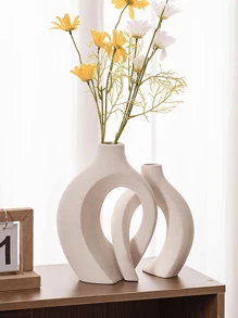 1pc White Vases For Decor,Nordic Heart Shaped Ceramic Vase Set Of 2,Modern Vase For Table Centerpiece Dining Living Room Office Coffee Table Wedding House Decoration