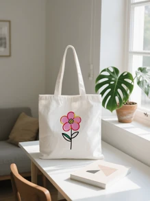 1pc Plant Flower Simple Fashion Canvas Print Handbag Shoulder Bag Tote Bag, Portable Storage Bag, Gift Packaging Bag, Laundry Bag, School Use, Home Decoration, Book Notebook Storage Bag, Snack Bag, Gift Storage Bag, Daily Necessities Storage Bag, Travel Storage Bag, Birthday Gift, Teacher Gift, Back To School Gift, Graduation Gift, Thanksgiving Gift, Christmas Gift, New Year Gift, Gift Essential, Washable And Reusable
