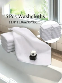 5 piezas Toalla facial blanca sencilla, toalla libre de pelusa para hotel, toalla facial suave y absorbente, suministros de baño