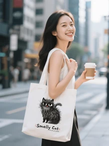 1pc Fashion "Smelly Cat" Printed Canvas Women's Handbag Shoulder Bag Tote Bag - Large Single Shoulder Handbag With Fixed Strap, Perfect For Shopping, Beach, Work, Travel, Fitness, Grocery And Outdoor Activities, Beach Tote Bag | Playful Printed Tote Bag | Sturdy Handle Handbag, Back To School Gift, Graduation Gift, Birthday Gift, Thanksgiving Gift, Teacher Gift, Christmas Gift, New Year Gift, First Choice Gift, Washable And Reusable