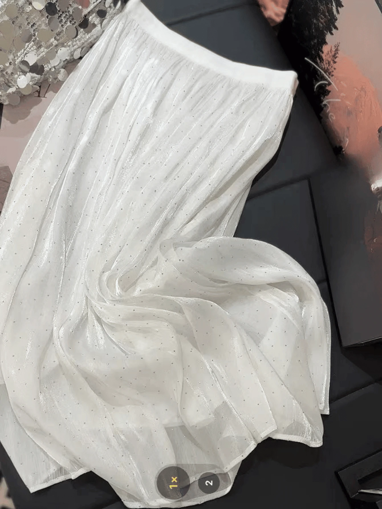 Best Quality Sequin Tulle Skirt Long Skirt - White - View 1