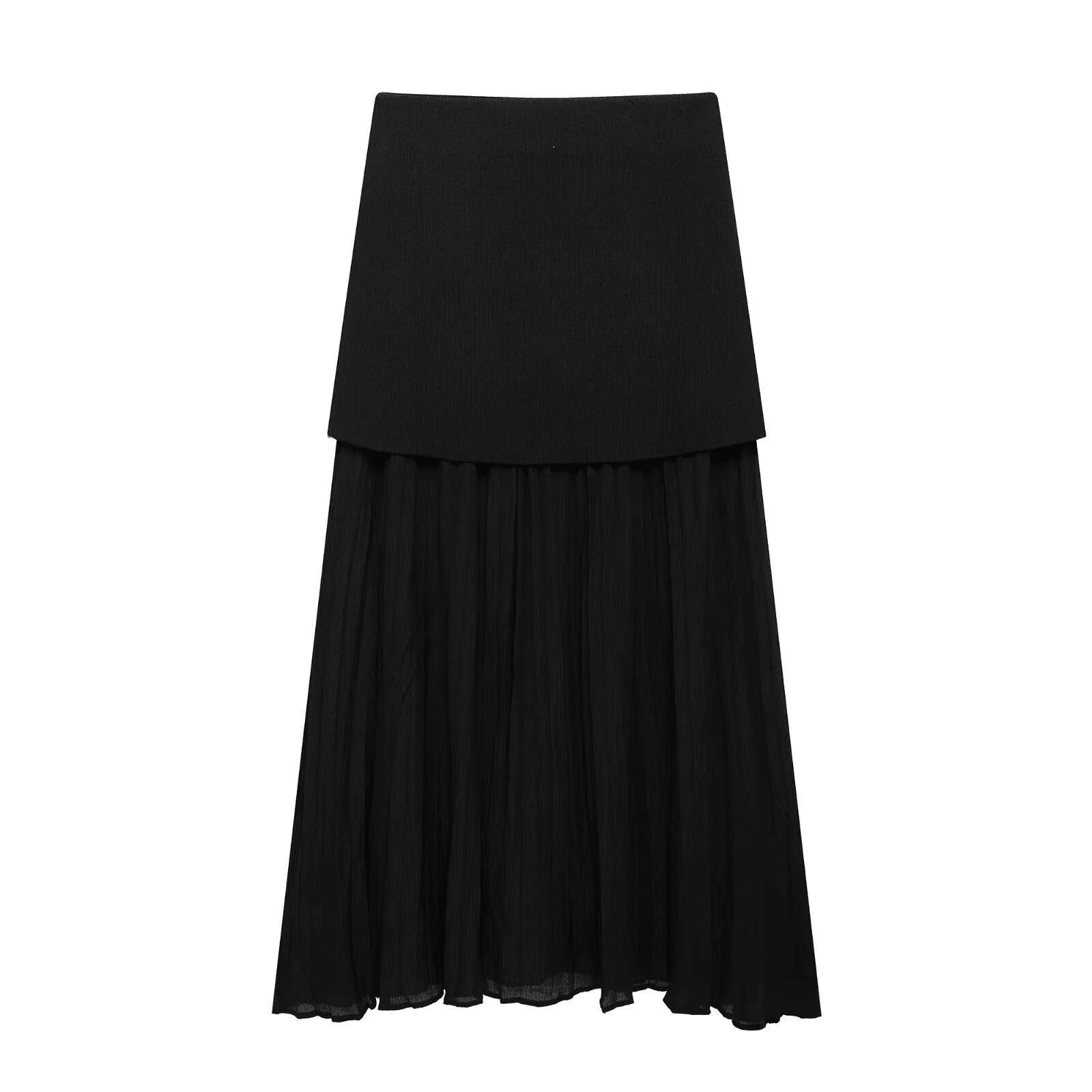 Seelio Summer New Arrival Women's Knitted Pleated Patchwork Skirt - Black - View 1