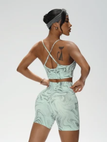 PinkTip 2025 夏季女士可调节细肩带文胸 + 高腰收腹 3/4 短裤套装