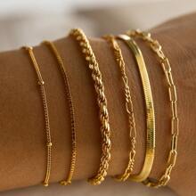 Conjunto de 12 piezas/6 piezas de pulseras superpuestas con diseño de corazón hueco de perlas falsas elegantes, joyería de moda para niñas, apropiado para uso diario en verano