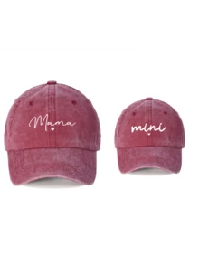 2 件 MAMA+MINI 心形设计可调节水洗棒球帽，户外防晒休闲帽，适合春秋季节、旅行、海滩的男孩和女孩