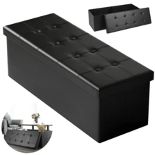 Folding Ottoman Storage Box Pouffe Seat Chair Foot Stool Bench Faux Leather 44 Inch - Black - View 7