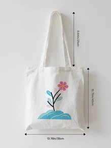 1pc Plant Flower Simple Fashion Canvas Print Handbag Shoulder Bag Tote Bag, Portable Storage Bag, Gift Packaging Bag, Laundry Bag, School Use, Home Decoration, Book Notebook Storage Bag, Snack Bag, Gift Storage Bag, Daily Necessities Storage Bag, Travel Storage Bag, Birthday Gift, Teacher Gift, Back To School Gift, Graduation Gift, Thanksgiving Gift, Christmas Gift, New Year Gift, Gift Essential, Washable And Reusable