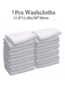 5 piezas Toalla facial blanca sencilla, toalla libre de pelusa para hotel, toalla facial suave y absorbente, suministros de baño