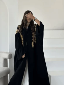 1 chiếc áo khoác cardigan nữ thanh lịch, tay cánh dơi, thêu họa tiết, được chế tác tinh xảo, chất liệu mềm mại và duyên dáng, áo choàng dài thêu họa tiết cổ điển mùa xuân. - Vàng - Xem 3