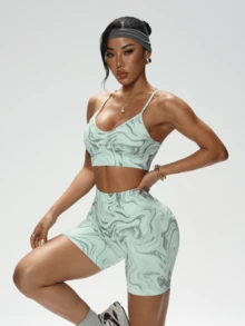 PinkTip 2025 夏季女士可调节细肩带文胸 + 高腰收腹 3/4 短裤套装