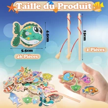54PCs Pescaria magnética infantil Brinquedo pescaria de madeira  Jogo montessori Interativo Pai-Filho
