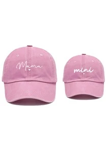 2 件 MAMA+MINI 心形设计可调节水洗棒球帽，户外防晒休闲帽，适合春秋季节、旅行、海滩的男孩和女孩