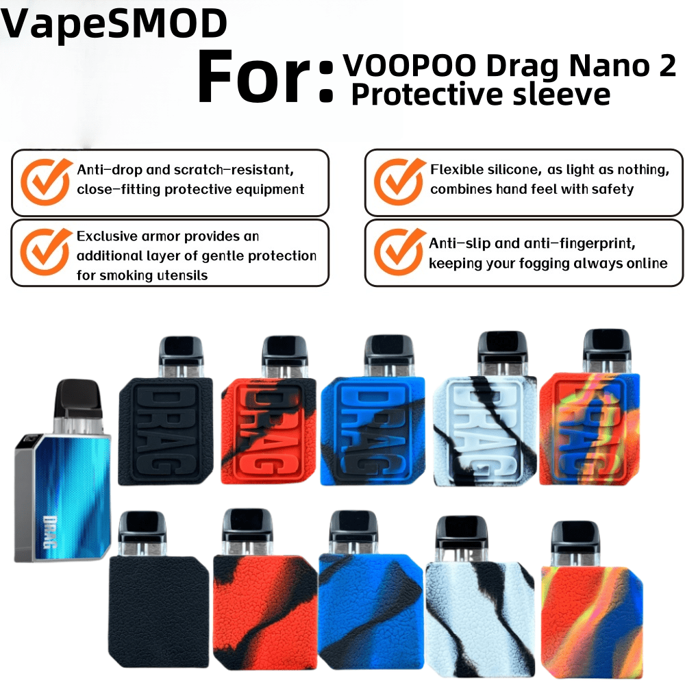 VapeSMOD High Quality!!! Bestselling Protective Case Suitable For VOOPOO Drag Nano 2, Silicone Protective Cover With Textured Leather Pattern, Anti-Drop Silicone Case