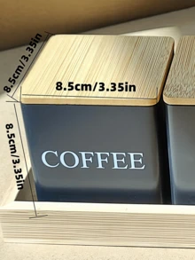 3 件套厨房储物罐套装，带盖食品储物罐和竹勺，白色/黑色厨房储物罐，5.9*3.34*3.34 英寸食品储物容器，防水厨房储物盒带盖方形茶叶罐，带雕刻标签的铁质储物罐，适用于咖啡、茶、糖，厨房整理，餐厅，客厅，茶室，送给朋友和家人的礼物 - 彩色 - 查看 6