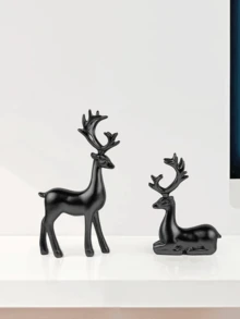 1 pieza de estatua de reno de resina sentado de estilo navideño para decoración del hogar rural, interior, sala de estar, entrada o escritorio. Estatua decorativa de reno en color dorado. - Multicolor - Ver 9