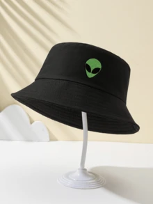 1pc Women's Alien Embroidery Bucket Hat, Outdoor Sports Travel Beach Essential Bucket Hat, Breathable Stylish Versatile Sun Hat, Holiday Gift - A - View 2