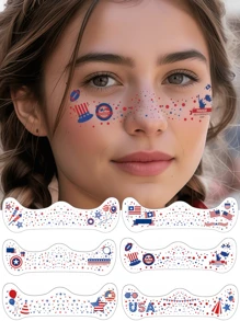 6 Sheets 4th Of July Face Tattoos Star Face Stickers 4th Of July Decorations Freckle Tattoo Red White And Blue Makeup Stickers Independence Day Accessories For Party Festivals