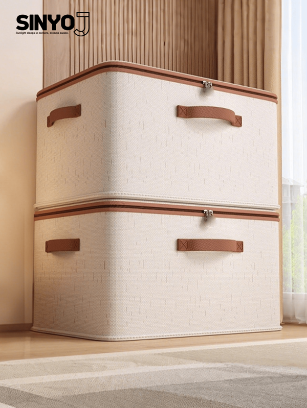 1pc Contemporary Stackable Foldable Storage Bin With Zip Lid And Handle, Linen Fabric Collapsible Closet Organizer, Multipurpose Rectangle Non-Waterproof Container Box For Underwear, Bra, Socks, Clothes Drawer, Under-Bed Storage