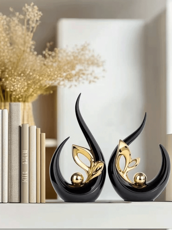 A Set Of Black And Gold Combination High-End Creative Decor Figurines, Suitable For Decorating Wine Cabinet, Living Room, TV Stand. Ideal As Memorial Day Or Housewarming Gift For Friends