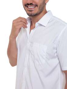 Rand paul Men's Plain Slim Fit Short Sleeve Dress Shirt With Pocket - 白黑色 - 查看 8