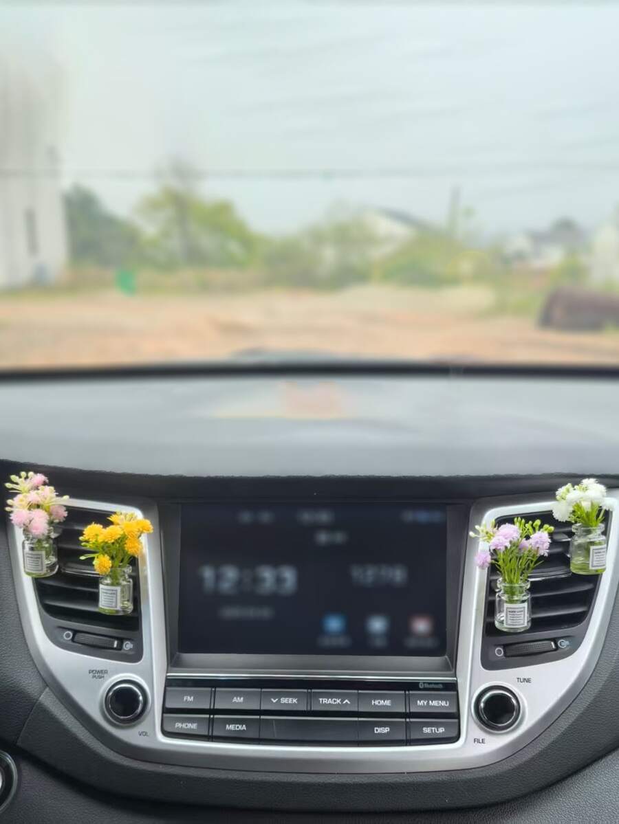 1 pièce/4 pièces Clip de sortie d'air de vase à quatre couleurs, clip de sortie d'air de climatisation de voiture, mini vase décoratif, accessoires d'intérieur de voiture, accessoires pour femmes