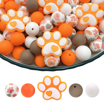 25pcs Cat And Dog Paw Print Silicone Beads Set, Suitable For DIY Jewelry, Stringed Pen Ornaments, Keychain Charms - Creative Craft Materials - Beads & Bead Assortments