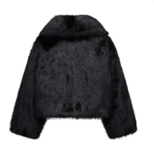 Camellia New Autumn/Winter Faux Fox Fur Collar Fashionable Short Jacket, Youthful Artificial Fur Coat - Black - View 11
