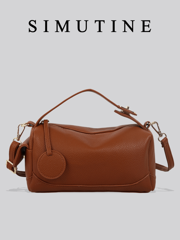 SIMUTINE Bolsa pequena em formato de travesseiro com fecho de zíper de cor sólida, bolsa tote feminina versátil para trabalho, deslocamento e compras, alça de ombro ajustável