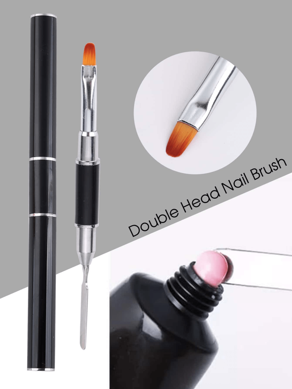 Dubbele kop Nail Art Gel Brush Zwarte pen Picker 2 IN 1 Design UV Gel Brush Spatel Acryl Nagelverlenging Gel Manicure Gereedschap
