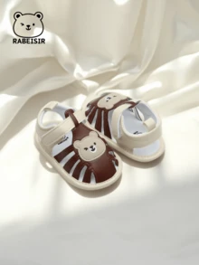 婴儿学步凉鞋，可爱熊软底学步鞋，透气防滑，适合日常和假日穿着，春夏风格 - 咖啡棕 - 查看 7