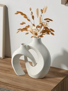 1pc White Vases For Decor,Nordic Heart Shaped Ceramic Vase Set Of 2,Modern Vase For Table Centerpiece Dining Living Room Office Coffee Table Wedding House Decoration