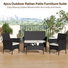 GartistGo 4 Pieces Rattan Garden Patio Furniture Set Includes 2 Armchairs,1 Double Seat Sofa And 1 Table, Ideal For Poolside, Balcony, And Garden - Black - View 5