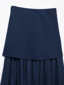 Seelio New Spring/Summer Women's Pleated Patchwork Knit Mini Skirt - Navy Blue - View 3
