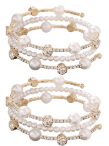 1 件新款三排珍珠和水钻手链，银色/金色弹力线时尚简约水钻手链，韩式配饰 - 銀色 - 查看 9