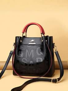 经典黑红配色母女包套装，复古风格，包含手提包、单肩包、托特包，是送给中年女性的高端精致礼物，空间宽敞，适合通勤、日常购物、旅行 - 紅色 - 查看 4