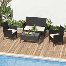 GartistGo 4 Pieces Rattan Garden Patio Furniture Set Includes 2 Armchairs,1 Double Seat Sofa And 1 Table, Ideal For Poolside, Balcony, And Garden - Black - View 4