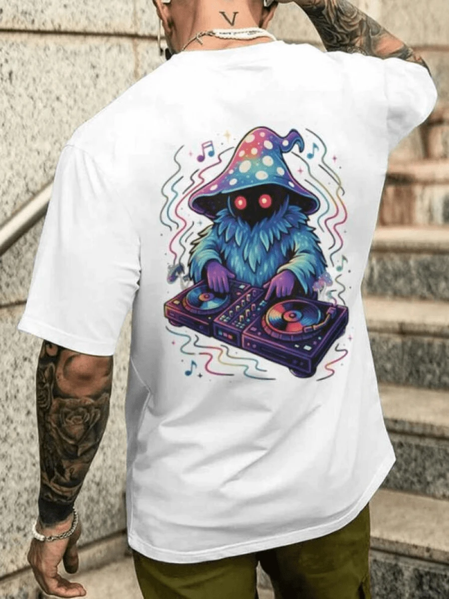 Edm Rave Outfits Festival Electronic Music Graphic Dj Men's T-Shirt Back Print - trắng - Xem 1