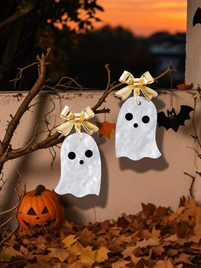 Pink Snail Orecchini a perno fatti a mano con fiocco e teschio per Ognissanti - orecchini pendenti in acrilico a forma di teschio macabri per donna, gioielli di Ognissanti, orecchini ispirati ai teschi unici, accessori divertenti e macabri per feste di Ognissanti, regalo di Ognissanti per lei, orecchini con design creativo a forma di teschio, gioielli fatti a mano per le vacanze, orecchini pendenti a forma di teschio per donna, gioielli per feste di Ognissanti, orecchini carini e macabri a forma di animale, orecchini di Ognissanti in acrilico, accessori di Ognissanti di , regalo per ragazze e coppie