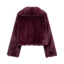 DEEKA Autumn/Winter New Arrivals Thick Faux Fox Fur One Piece Young & Stylish Synthetic Fur Short Coat Outwear - Burgundy - View 2