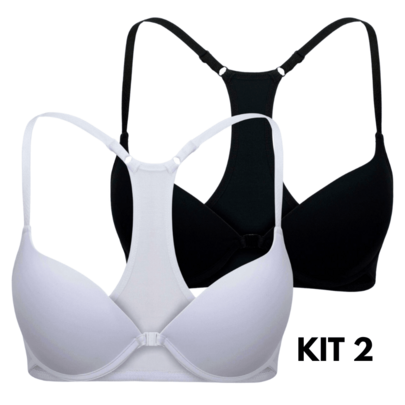 Kit 2 Sutiã Nadador Fecho Frontal Com Bojo e Alças Reguláveis